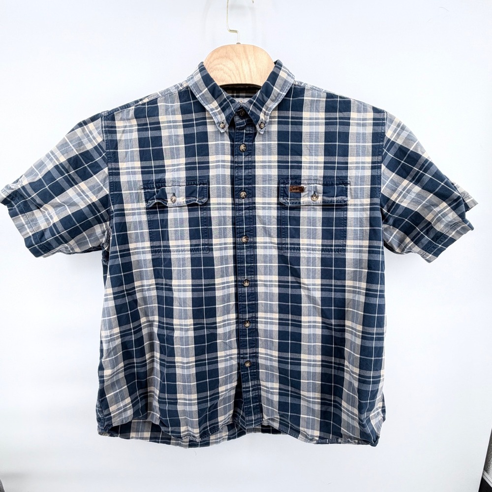Carhartt Men's 2XL Blue Plaid Short Sleeve Button Down Cotton Work Shirt S109INT